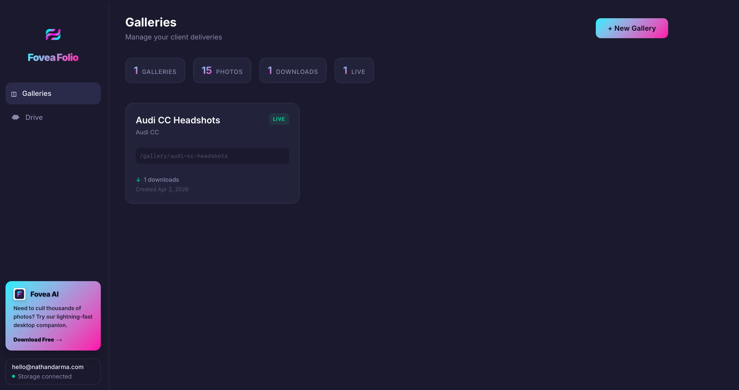 Fovea Folio Dashboard View